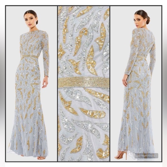 Mac Duggal Beaded Long Sleeve Elegant Embellished Evening Gown - Picture 1 of 11